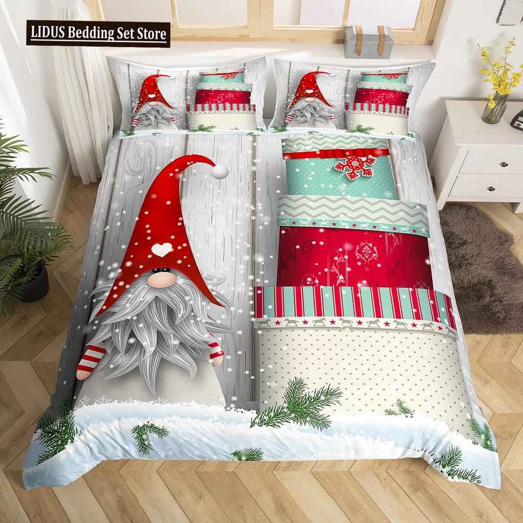 Christmas Gnomes Duvet Cover Set Santa Claus Xmas Comforter Cover Merry Christmas Bedding Sets Winter Snow Holiday Quilt Cover