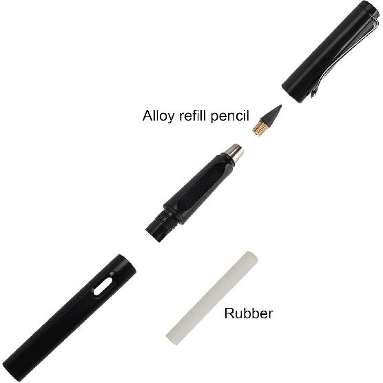 Infinity Forever Pencil - 0.7mm Infinite Everlasting Metal Inkless Pencils Set with Eraser, No Need Sharpened, Replace Mechanical Pen for Sketch,