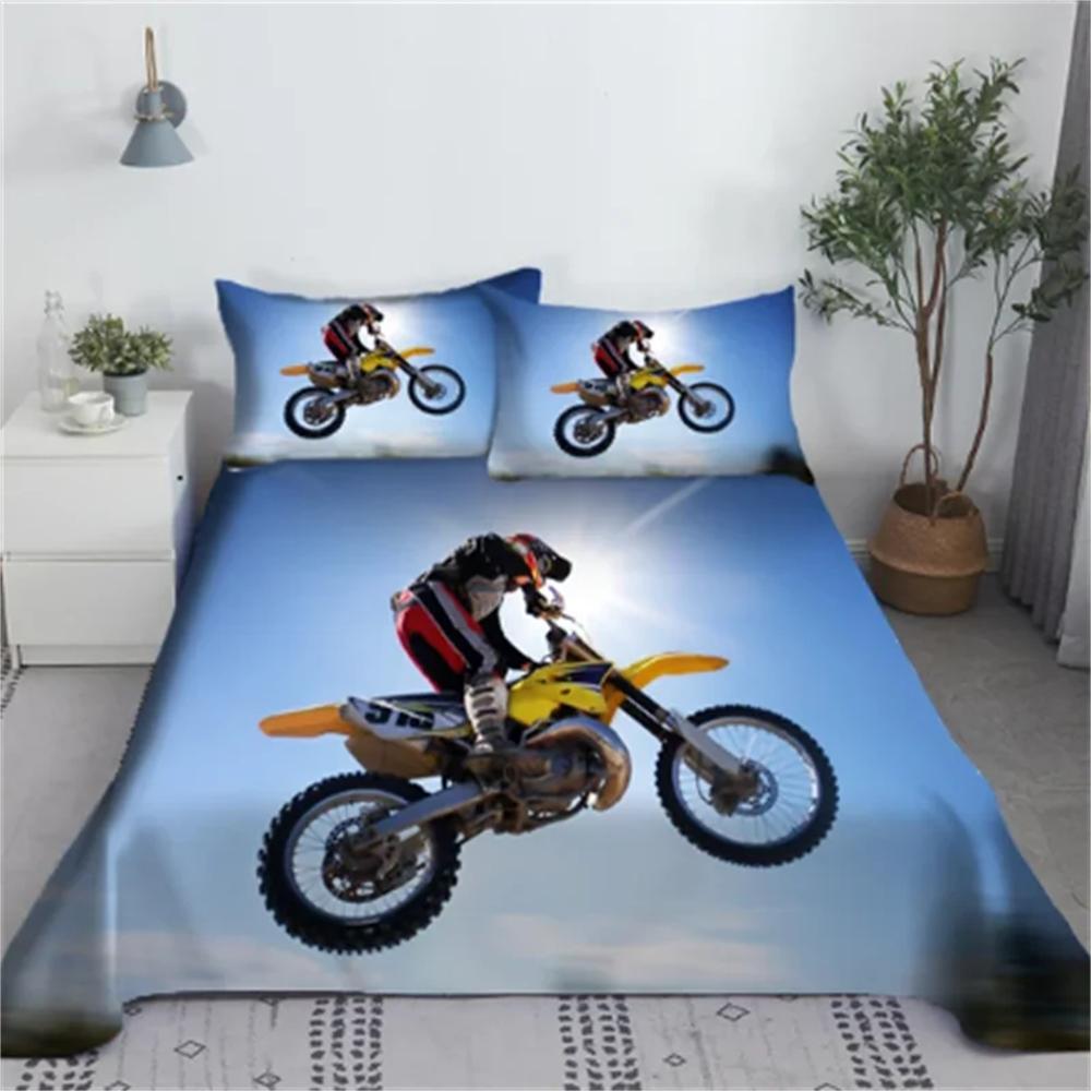 Cooles Motorrad Sport Bettwäsche Set 3D Gedruckt Motorradfahrer Polyester Bett Laken Bettbezug Mit Kissenbezug Bettwäsche