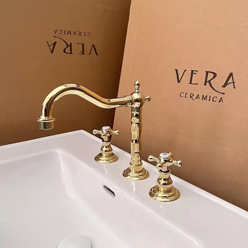 

Tuqiu Ванная комната Широкий смеситель для раковины Brush Gold 8 дюймов Смеситель для раковины Brass Смеситель для раковины Hot & Cold Классический смеситель для мойки Водопроводный кран золотой