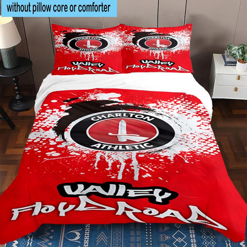 3PCS Football Charlton-Athletic Crest Bedding Set,Including 1pc Duvet Cover And 2pcs Pillowcases Perfect for Bedroom, Dormitory, Fan Christmas Gift