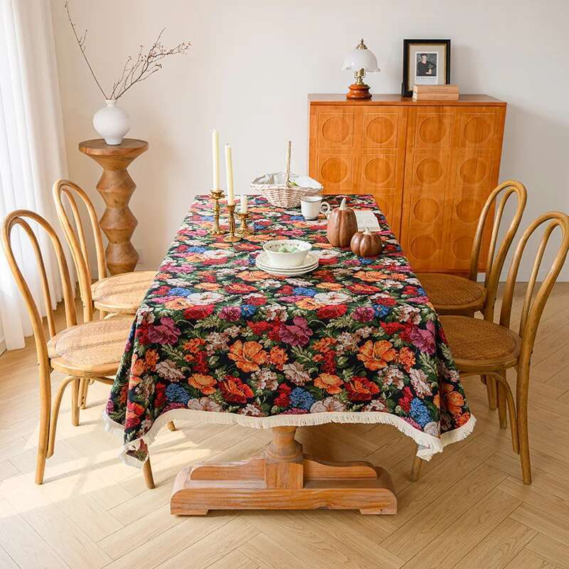 Verdickte Tischdecke aus Baumwolle und Leinen mit Ölgemälde-Stil und floralem High-End-Feeling für das Esszimmer