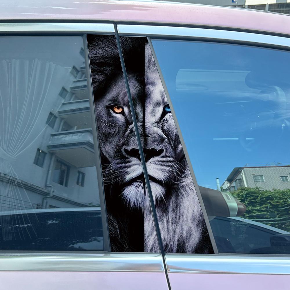 2pcs Animal Lion Dog Car Center Pillar Sticker Auto B Pillar Protective Film Decoration Scratch Cover Sticker