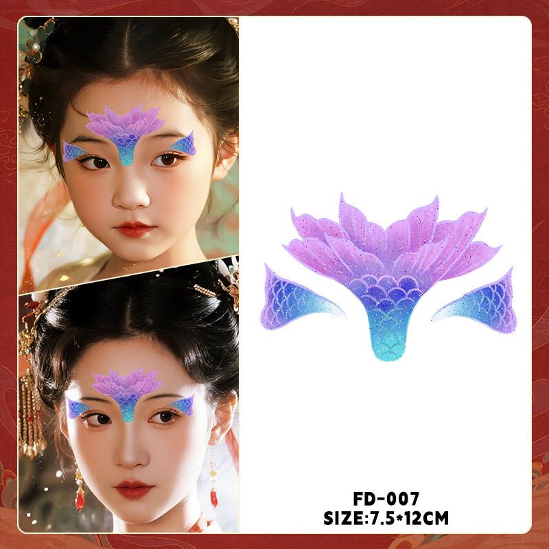 Ancient Style Dunhuang Glitter Face and Forehead Tattoo Stickers for Hanfu Costumes