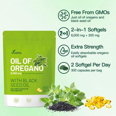 Extra Sterke Oregano Olie met Zwarte Komijnzaadolie | 300 Capsules | Drievoudige Ondersteuning: Immuun-, Antioxidante & Luchtweggezondheid
