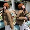 Women Autumn Winter Big Pocket Solid Color Thicken Outwear Cotton Padded Stand Collar Warm Short Jacket Coat