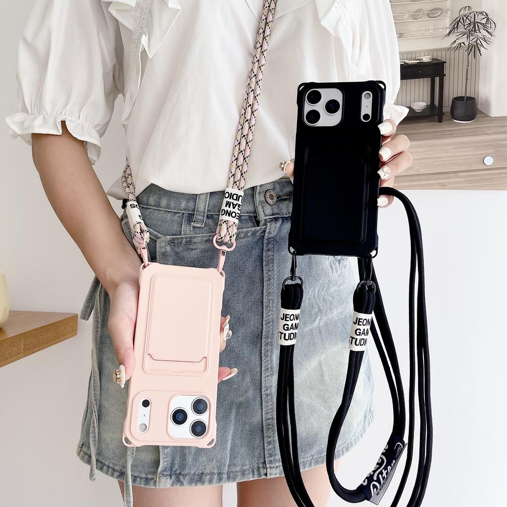 Crossbody Lanyard Silicone Wallet Case For iPhone 17 Air 17 16 15 14 13 12 11 Pro Max X XR Max 7 8 Plus Samsung S25 S24 23 Ultra Plus FE A17 A16 A56