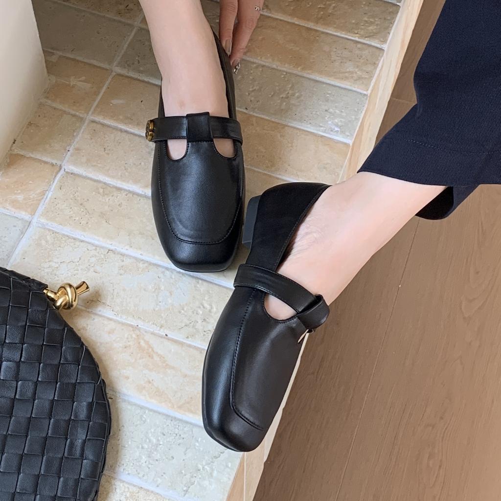 Flat Bottom Square Head British Style Small Leather Shoes Women's 2025 Spring and Summer Black Single Shoes Fashion Mary Jane Shoes Loafers Breathable