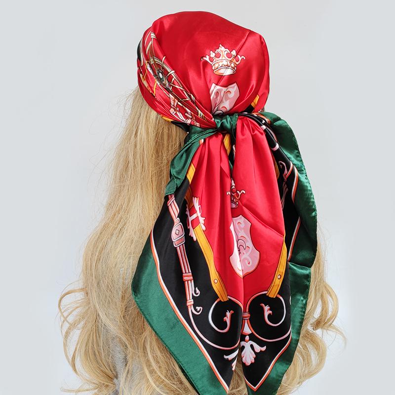 Fashion Kerchief Hair Scarf For Women Floral Print Silk Satin Hijab Scarfs 90*90cm Square Shawl Headband Scarves For Ladies