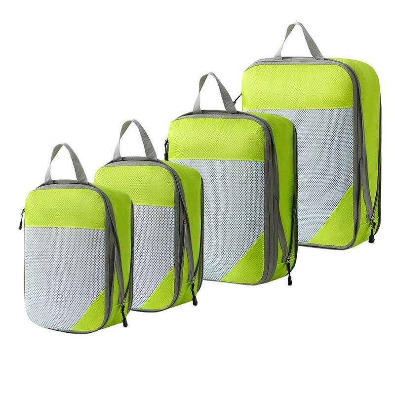 Four-Piece Compression Travel Storage Bag Set for Clothes, Toiletries, Digital Gear, and More