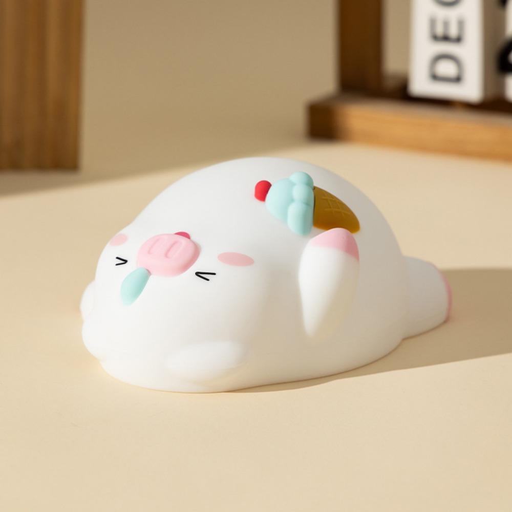 

USB Зарядка Лежащая Свинка Ночник Таймер Диммирование Прикроватный Декор Свет Спальня белый