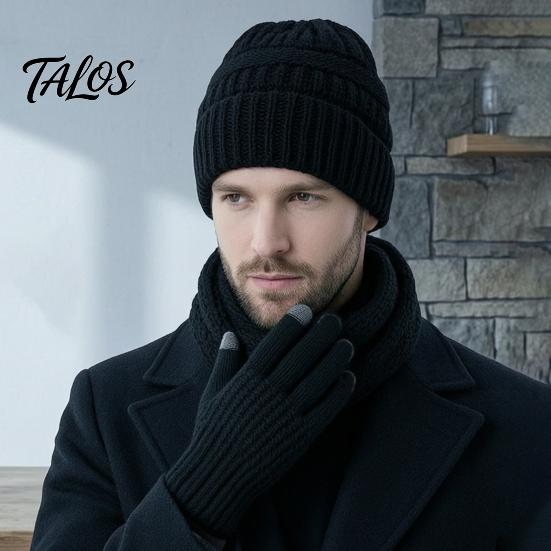 Winter Warm Hat Scarf And Glove Set Thermal Three-piece Set, Thickened Knit Gloves Touch Screen Compatible Kit, Cold Weather Ear Protection