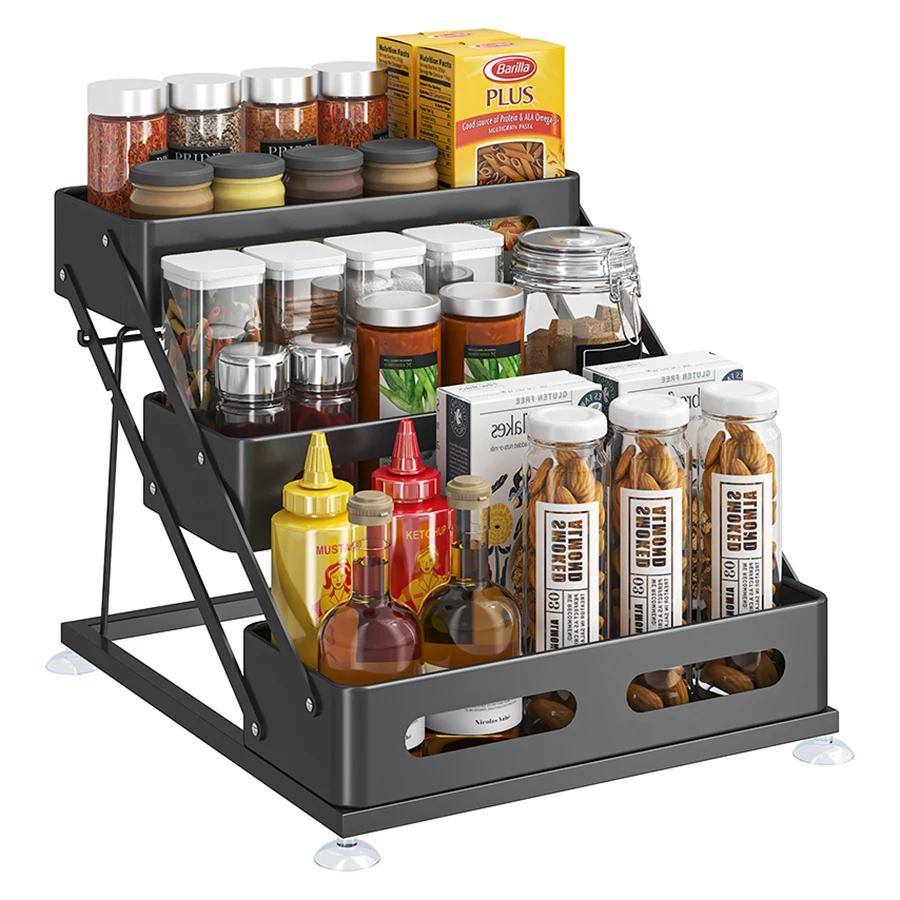 

3-Tier Spice Rack Organizer for Cabinet Step Seasoning Storage Holder for Kitchen Countertop Metal Construction Non-Slip 3-tier