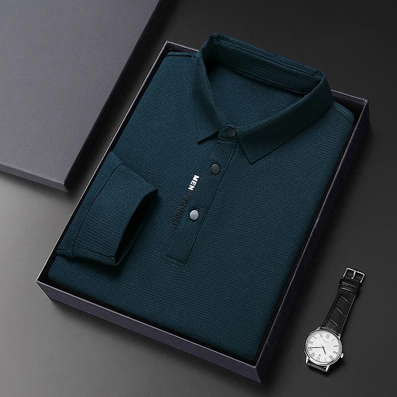 Autunno Nuovo T-Shirt Lunga da Uomo Polo con Risvolto Gioventù Business Slim Tinta Unita Manica Lunga Abbigliamento da Uomo