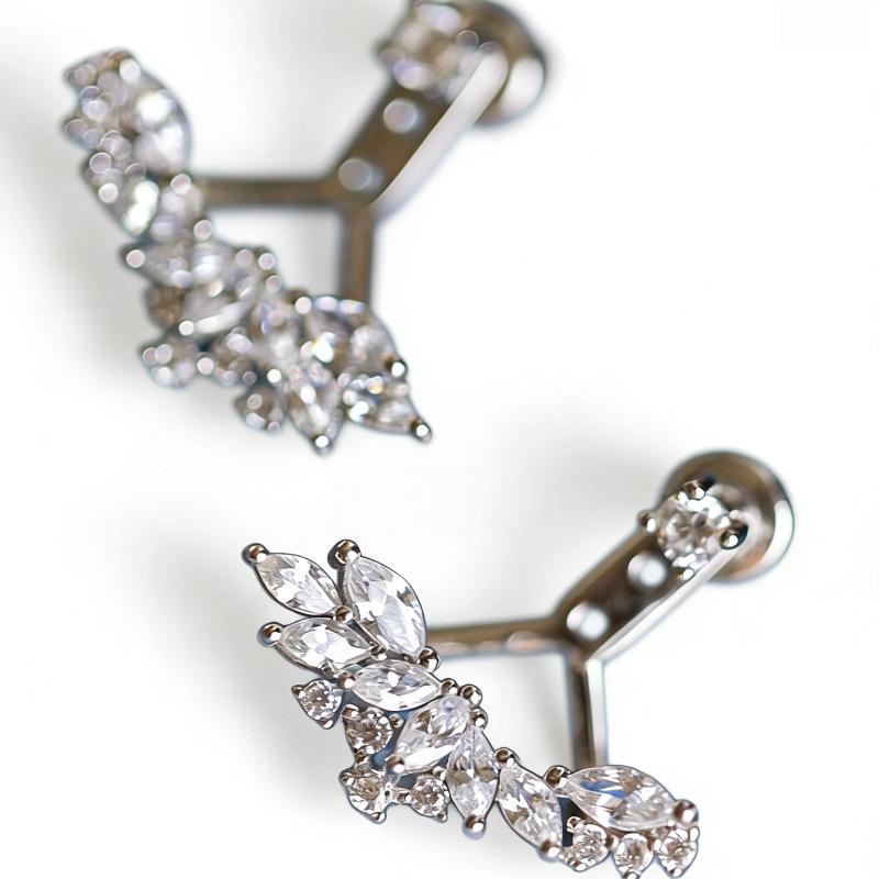 

925 Sterling Silver CZ Wing Earrings, Gold Plated Sparkling Zircon Ear Crawler Studs for Women, Hypoallergenic Fine Jewelry срібний