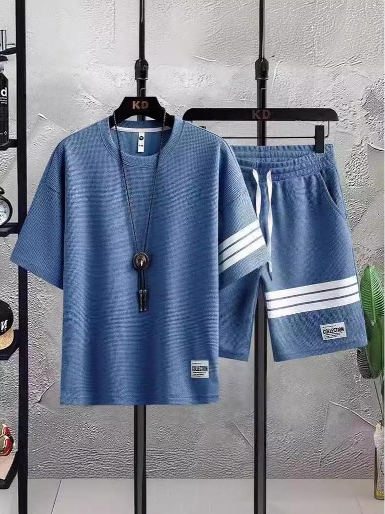 Summer Waffle Knit Loose Fit T-Shirt and Shorts Set