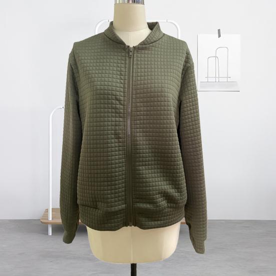 Women's Full Zip Up Jacket Long Sleeve Stand Collar Waffle Coat Casual Slim Fit Sweatshirt Fall Outerwear