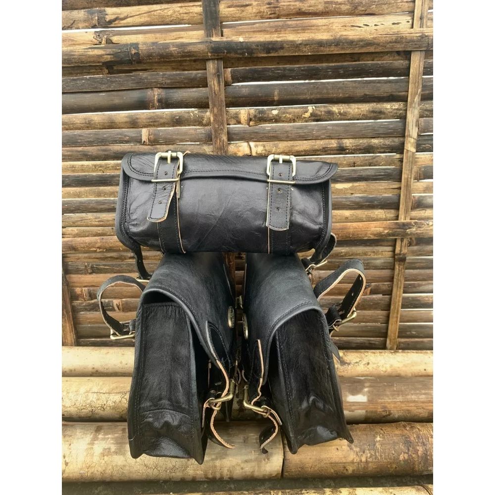 Goat Leather Motorcycle Saddle Bags Saddlebag Luggage Bag Combo Sets