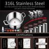 Zertifizierter 316L Edelstahl Kochtopf 99,9% Antibakterieller Saucentopf 8mm Dicke Küchen Suppentopf zum Kochen Kocher