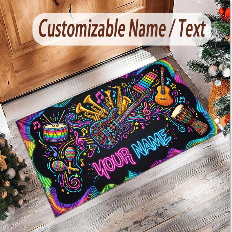 Alfombra de Terciopelo de Cristal Suave con Tema General de Música, Impresión de Nombre y Texto Personalizados, Alfombra de Suelo Antideslizante para Dormitorio Sala de Estar