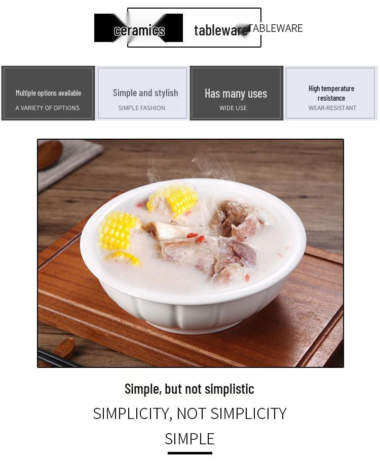 Creative Large Ceramic Soup Bowl - Thickened, Round, Restaurant & Household Tableware
