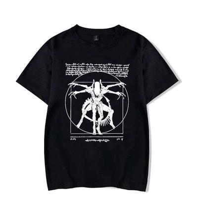 Summer Men's Casual Alien Print Round Neck T-shirt Made of 100% Pure Cotton Soft and Breathable Cool Short Sleeved Shirt