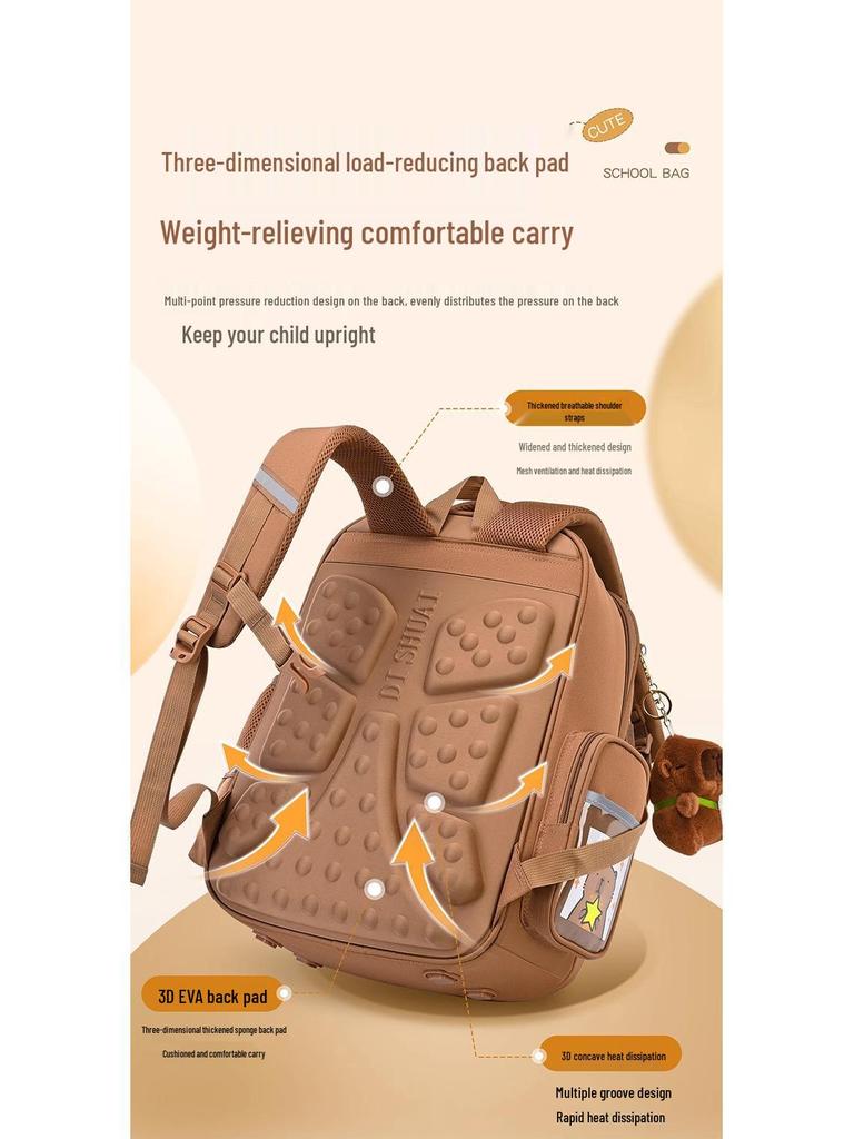 Capybara Decompression Backpack for Elementary Students Grades 1-6 - Lightweight, Large Capacity for Boys and Girls