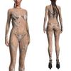 Damen Hautkörper Bemalte Sexy Strumpfhosen Erwachsene 3D Digitales Feuerdruck Halloween Party Tanz Verkleidung Outfit Jumpsuit
