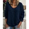 Womens V-Neck Knit Sweater Casual Street Style Long Sleeve Pullover Basic Layering Top