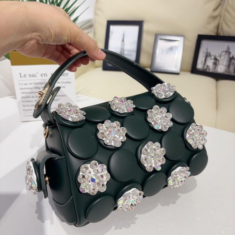 2026 Trendy Rhinestone Cylinder Bucket Bag Large Capacity Zipper Top Shoulder Crossbody PU Leather
