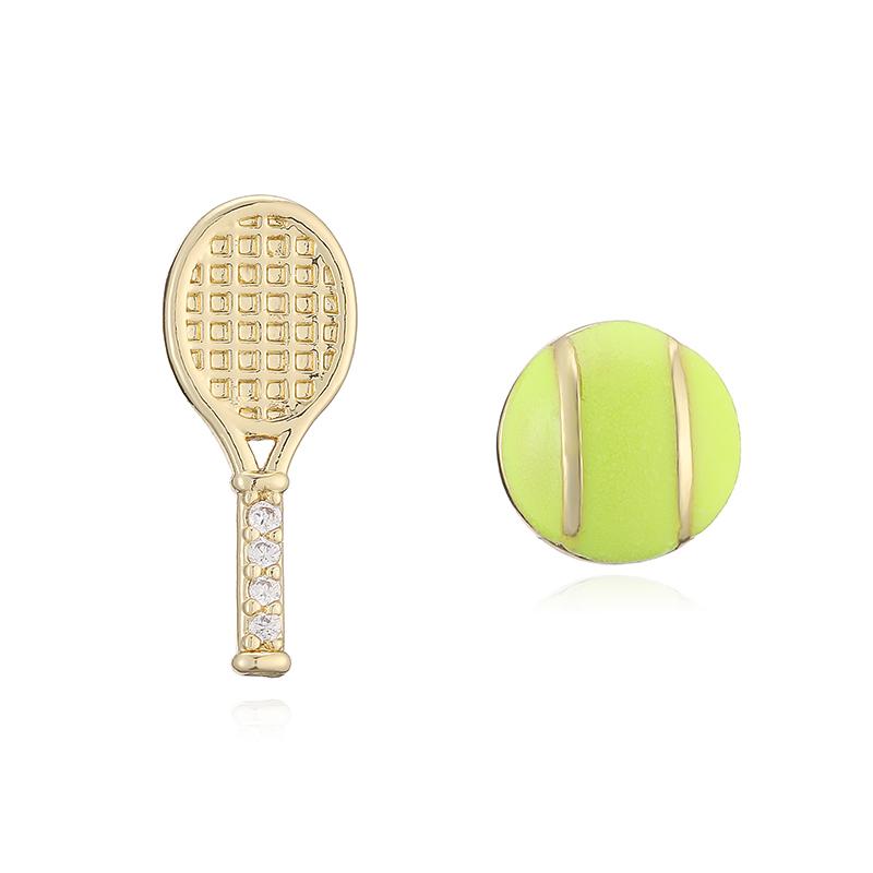 

HECHENG,Enamel Drip Glaze Cute Golf Club Tennis Racket Shaped Zircon Sporty Style Copper Metal Stud Earrings 1 Pair Other