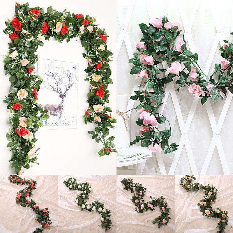 25m Artificial Rose Leaf Garland Silk Flower Vine Ivy Wedding Garden Home Decor