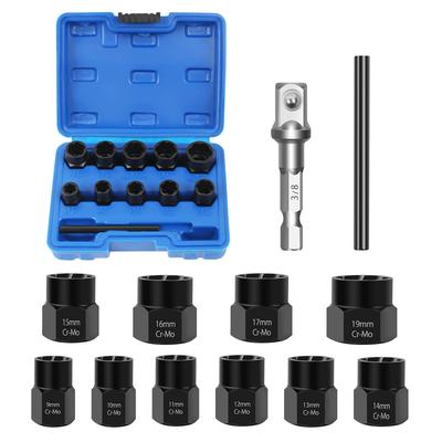 Nut Twister Nut Extractor for Stripped Sockets Car Repair Tool 12-Piece Bolts, 9mm, 10mm, 11mm, 12mm, 13mm, 14mm, 15mm, 16mm, 17mm, 19mm,