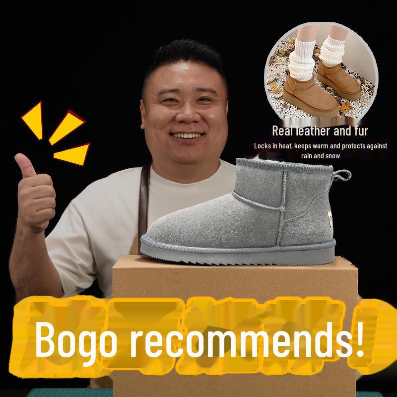 Botas de Neve de Pele de Ovelha Sangpo Unissex: À prova d'água, Antiderrapante, Forrado com pelúcia e Solas Grossas para Outono e Inverno.