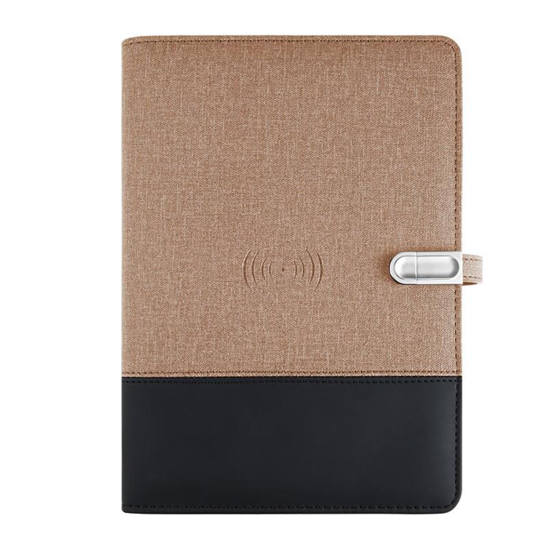Custom Led Light Logo A5 Size Notepad 8000mah Wireless Charger Power Bank Combination Synthetic Leather Diary Notebook With Usb