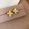 14k Gold Plated Zircon Flower Stud Earrings - Minimalist High-End Design for Women