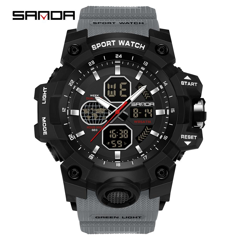 SANDA 9093 Men Electronic Watch Trendy Fashion Sport Waterproof Date Pointer Digital Analog Dual Display Wrist Watch for Student