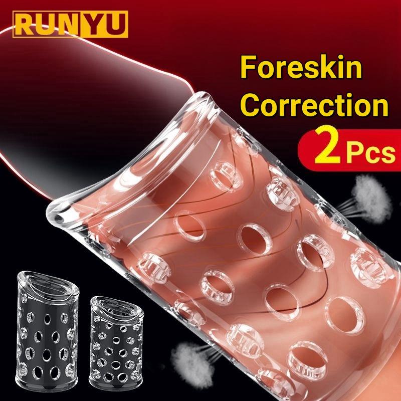 Foreskin Correction Cock Ring Penis Sleeve Delay Ejaculation Male Chastity Cage Sex Toys For Men Sex Products 2pcs/set