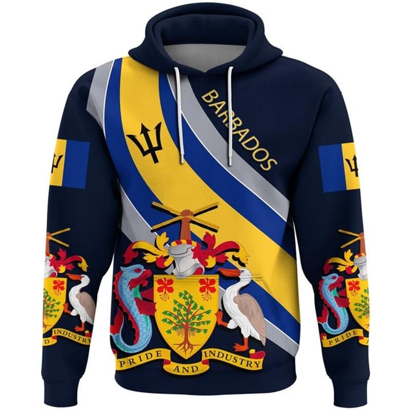 

Autumn 3D Barbados Flag National Emblem Pattern Printed Hoodies Fashionable Casual Sports Long Sleeved Men s Hooded Sweatshirts S
