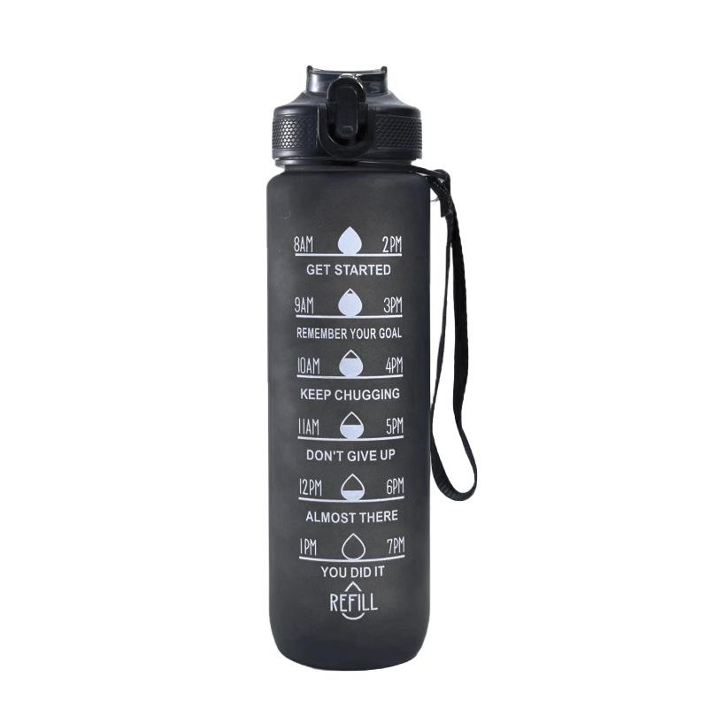 Gradient Large Capacity Sports Water Bottle with Scale, Portable Rope, and Bouncing Straw.