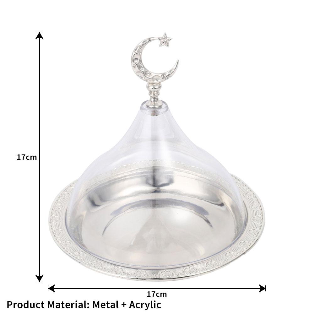 

Ramadan Cake Tray with Clear Dome Lid Eid Metal Eid Mubarak Candy Tray Reusable Dessert Box Food Storage Organizer Nuts, Candies