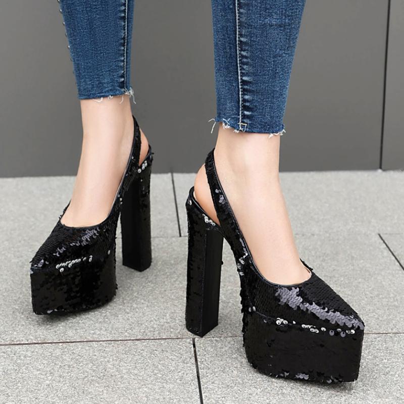 Luxussandalen Damen Sommerschuhe Plateau High Heels Slingback Gold Silber Pink Pumps Damen Hochzeit Tanz Stripperschuhe