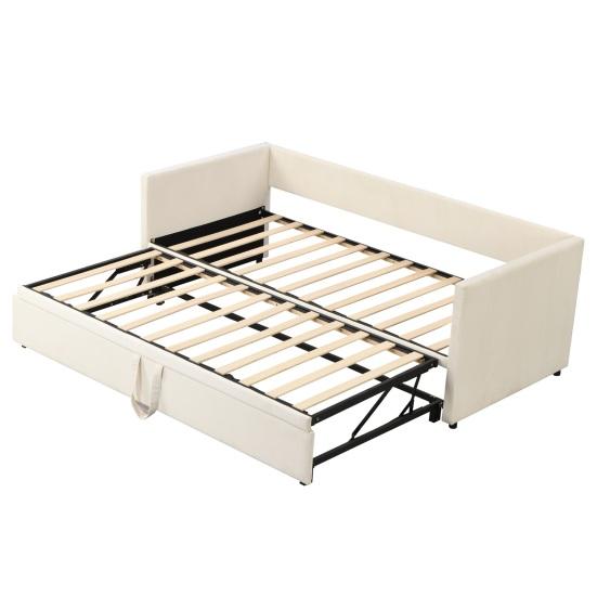 Upholstered Bed Extendable Sofa Bed 90/180x200cm with Slatted Frame, Multifunctional Bed Made of Skin-Friendly Velvet Fabric