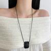 Adjustable Square Pendant Necklace Leather Rope Fashion Necklace Vintage Long Sweater Chain  Girl