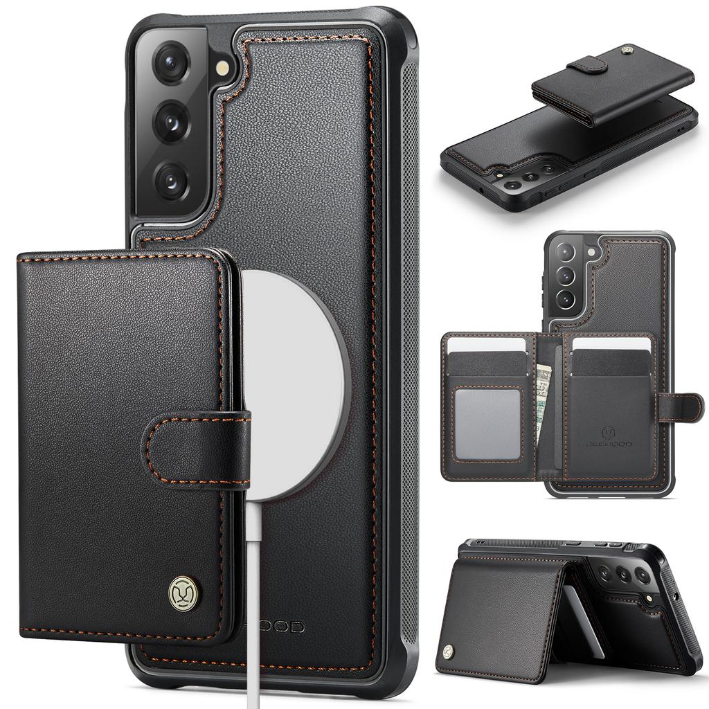 For Samsung Galaxy S22 5G Case JEEHOOD J09 RFID Blocking Card Holder Leather Back Phone Cover Magnetic Case