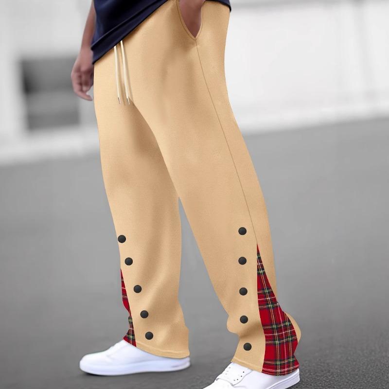 Men's Casual Pants New Sports Buttoned Colour Block Trousers Stylish