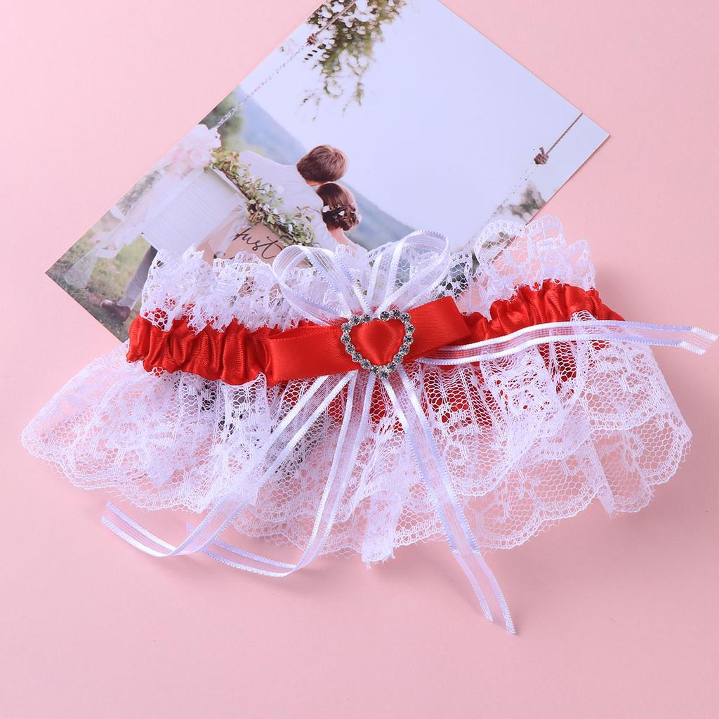 Bridal Garters Beautiful Lace Rhinestone Garters Heart-Shaped Decor Garters for Woman Lady Female (Purple)