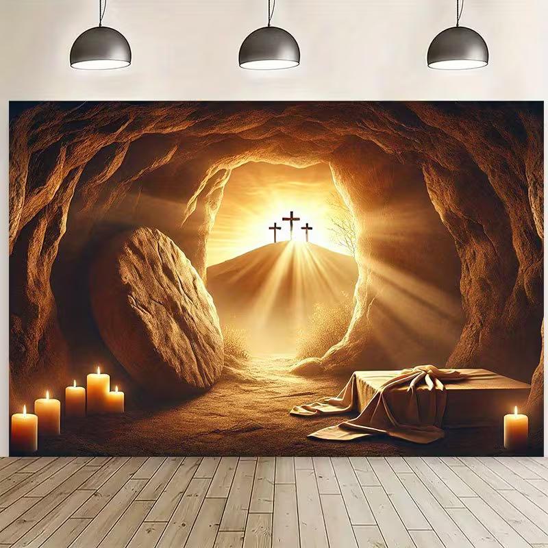2D Religious Jesus Resurrection Photo Backdrop for Church & Easter Events 47.2x31.5inch/120*80cm