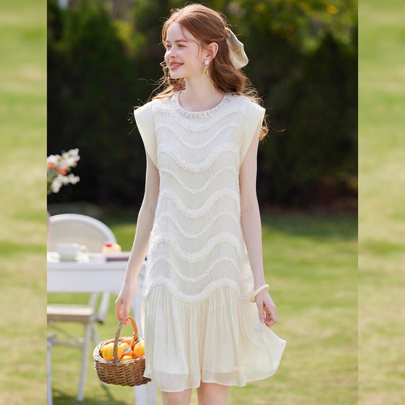 Bailuyu Textured Jacquard Beaded A-Line Dress M