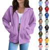 Women's Fashion Casual Long Sleeve Solid Color Hooded Sweatshirt Tops